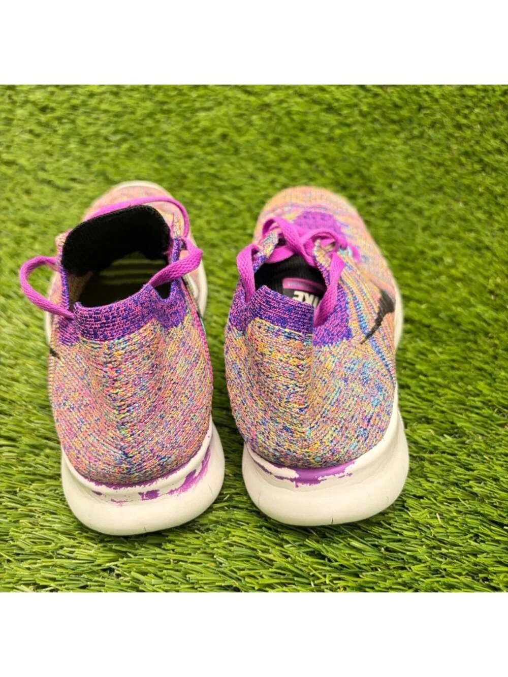 Nike Free RN Flyknit Womens Size 6.5 Purple Blue Athletic Running Shoes Sneakers